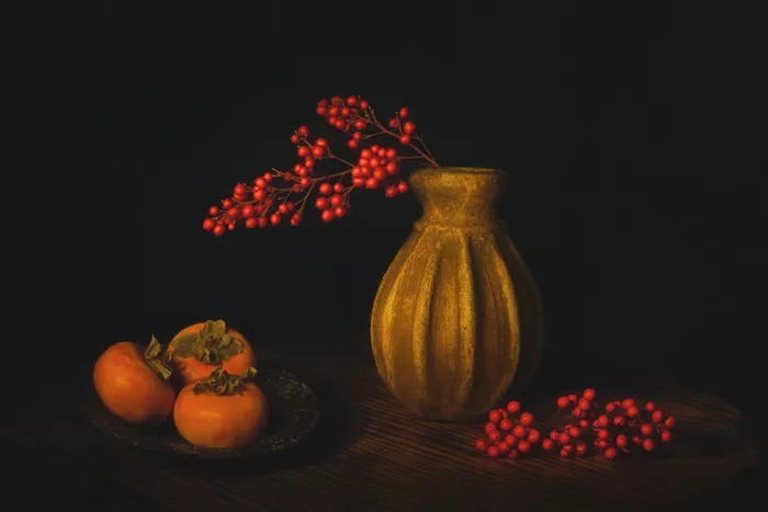 Jacobs, Lydia: Still Life with Persimmons and Berries