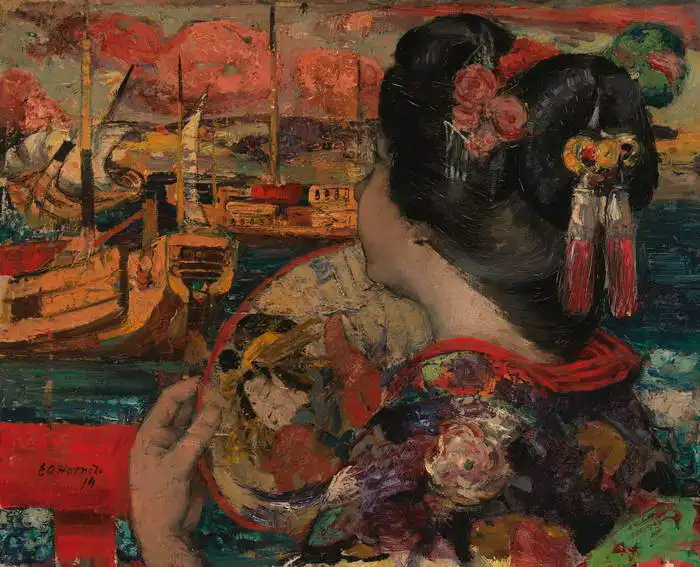 Hornel, Atkinson Edward: Sur le balcon, Yokohama