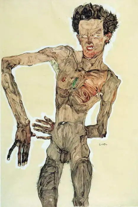 Schiele, Egon: Self-portrait with a grin