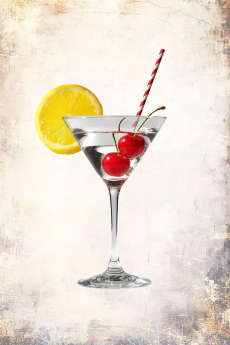 Kulik, Rafal: Cocktail martini classique aux cerises et tranche de citron sur fond texturé