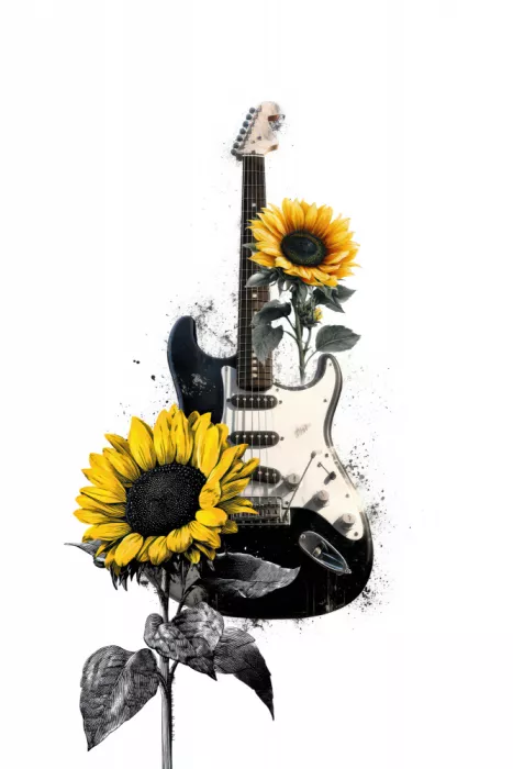 Kulik, Rafal: Guitare électrique aux tournesols éclatants – une fusion unique entre musique et beauté de la nature