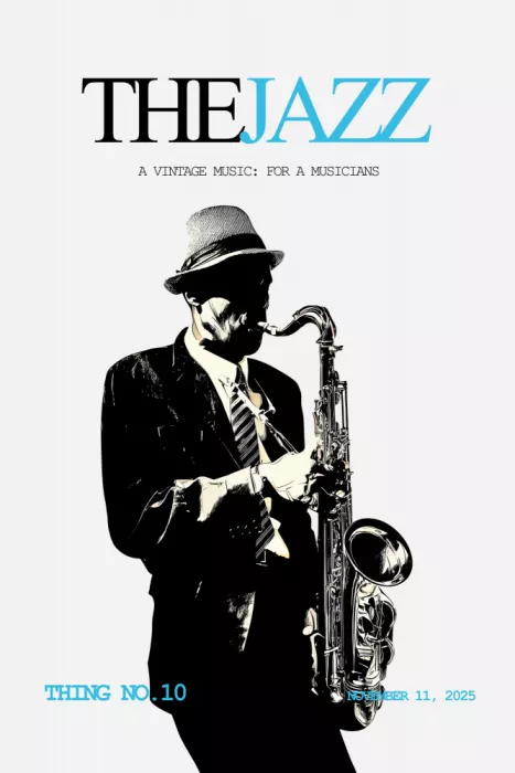 Kulik, Rafal: Músico de jazz vintage tocando saxofón con sombrero fedora, estilo arte gráfico