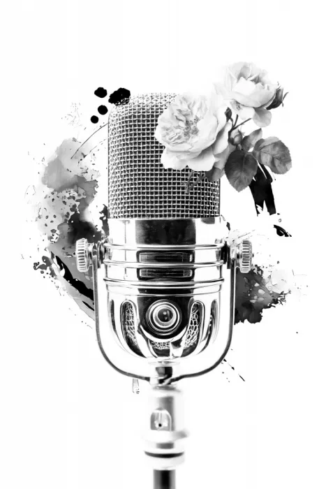 Kulik, Rafal: Microphone vintage avec roses délicates et éclaboussures d