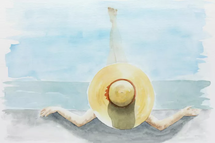 Bruns, Natalie: Femme au chapeau au bord de la piscine
