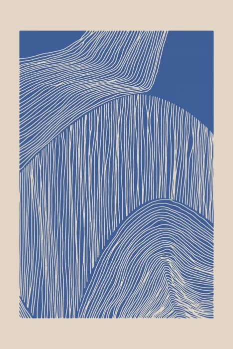 Prints, Art Melloi: Motif vertical abstrait bleu moderne