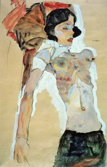 Schiele, Egon: Half undressed gi...