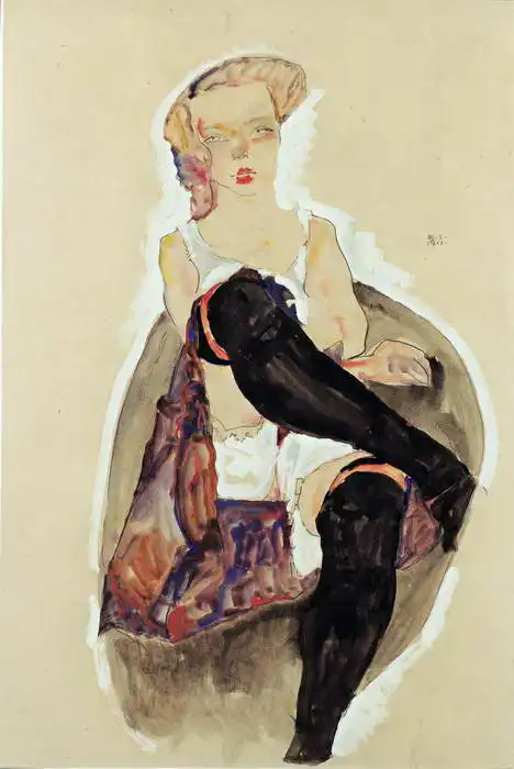 Schiele, Egon: Girl with crossed legs