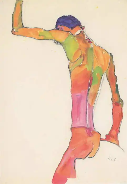 Schiele, Egon: Male Nude with raised hands