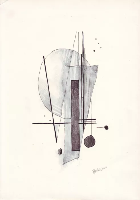 Kulik, Rafal: Abstrakte Komposition mit geometrischen Formen und Linien in Monochromatönen