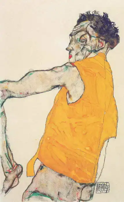 Schiele, Egon: Self-portrait in yellow vest