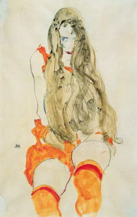 Schiele, Egon: Sitting girl with hair falling