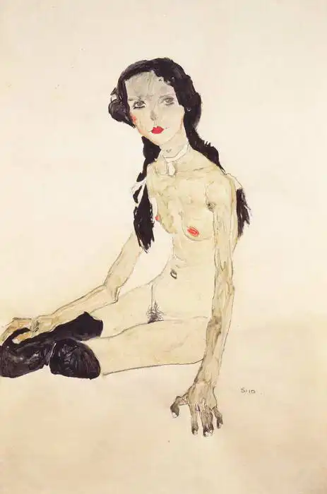 Schiele, Egon: Sitting girl with...