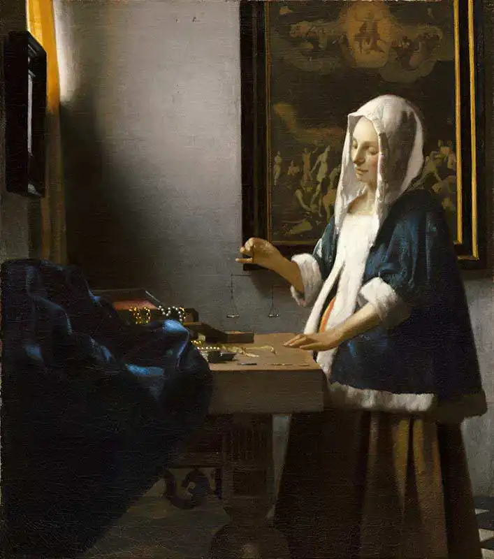 Vermeer, Jan: Woman holding weight