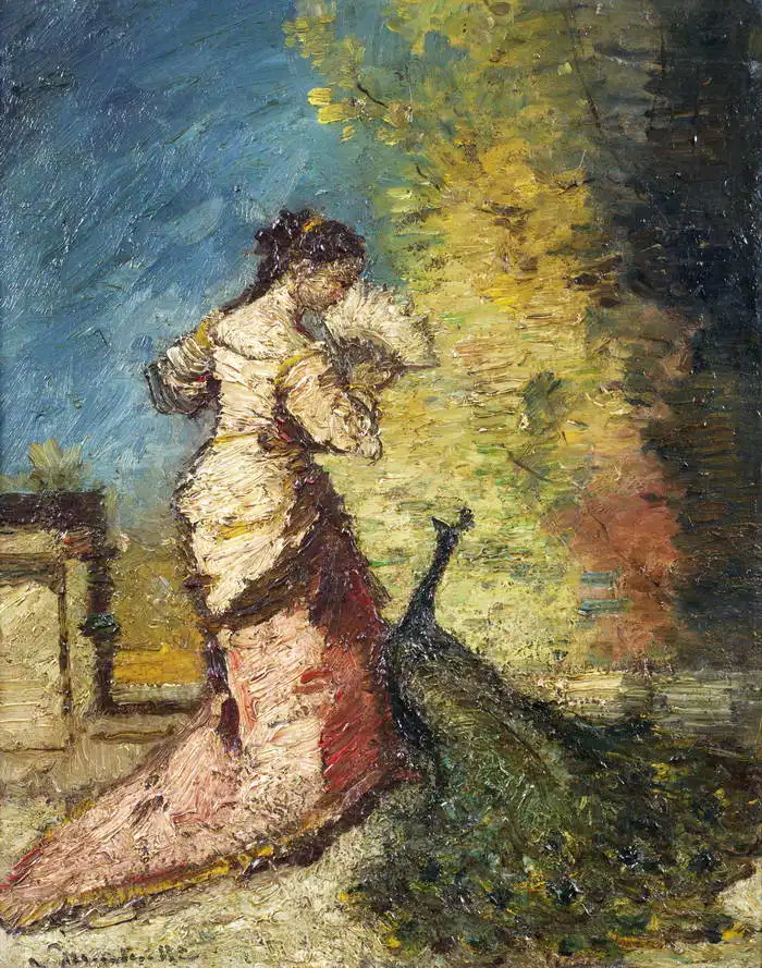Monticelli, Adolphe: Lady with peacock
