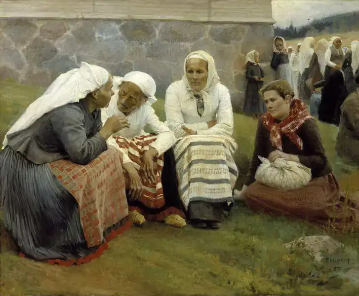 Edelfelt, Albert: Women beside the church in Ruokolahti