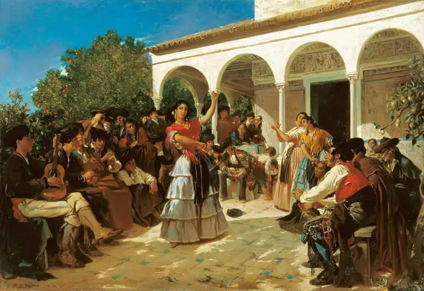 Dehodencq, Alfred: Gypsy dance in the gardens of Alcázar