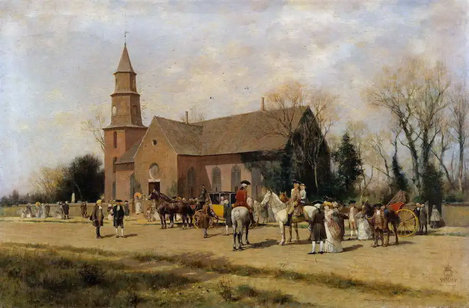 Thompson, Alfred W.: Old church in Bruton, Williamsburg, Virginia, at the time of Lord Dunmore