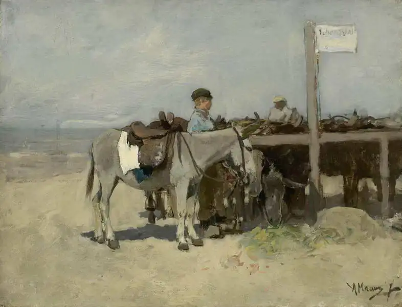 Mauve, Anton: Donkey standing on the beach at Scheveningen