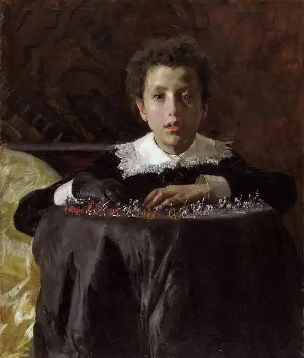 Mancini, Antonio: Young boy with toy soldiers