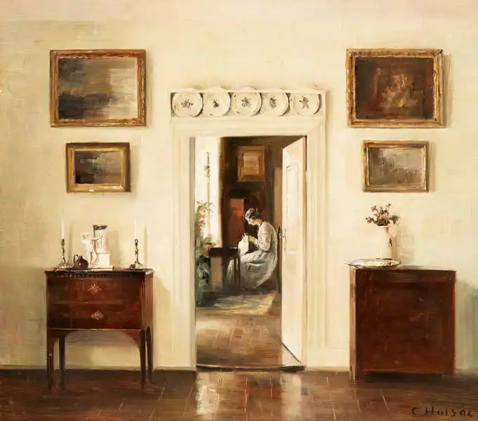 Holsöe, Carl: Woman sewing