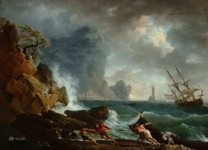 Vernet, Claude Joseph: Italian port in stormy weather