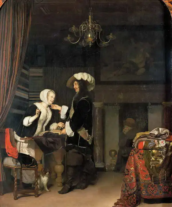 Mieris, Franz van, the elder: Cavalier en magasin