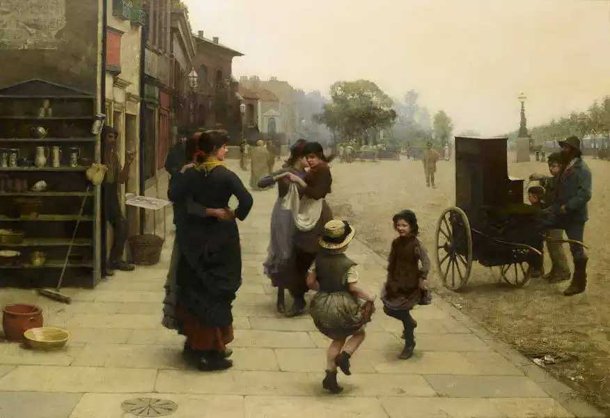 Brown, Frederick: Dancing in the street scene on the waterfront in Chelsea