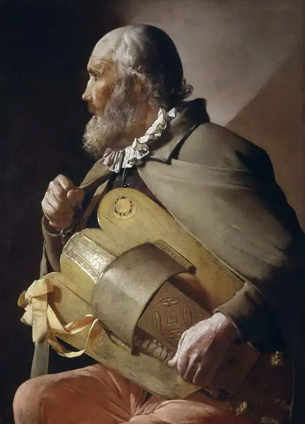 La Tour, Georges de: Man playing hurdy gurdy
