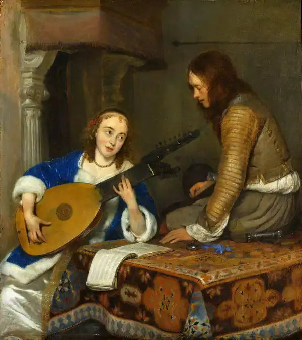 Borch, Gerard: Woman with a lute and a gentleman