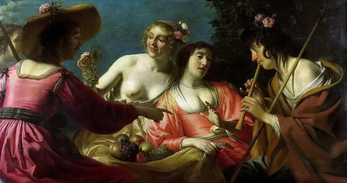 Honthorst, Gerard van: Flöte spielender Hirte und vier Nymphen