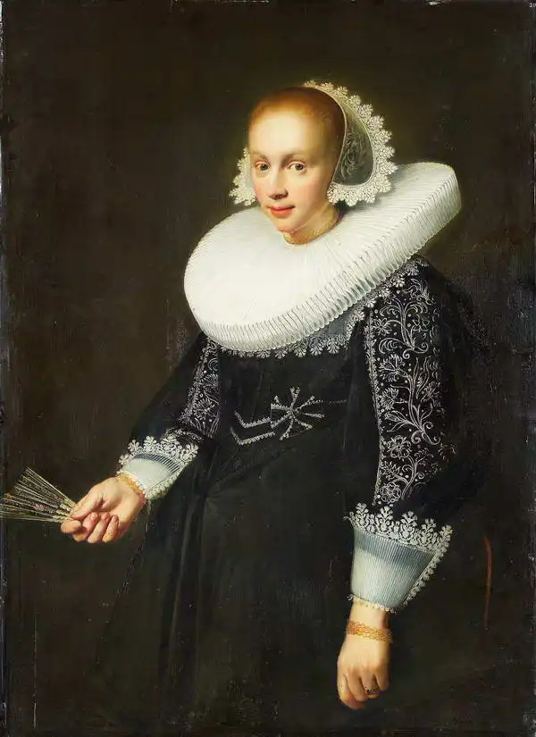 Daemen Cool, Jan: Portrait of a young woman holding a fan