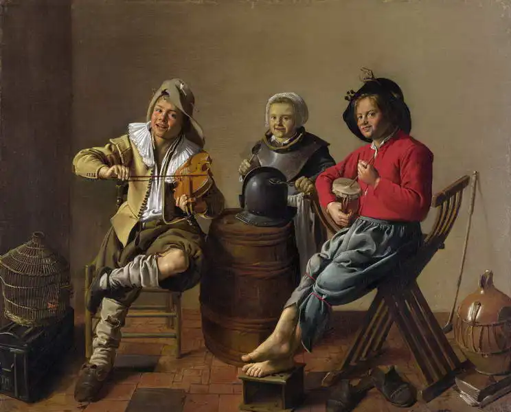 Molenaer, Jan Miense: Two boys and a girl playing musical instruments