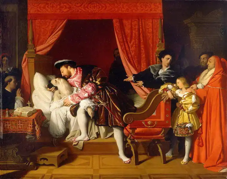 Ingres, Jean Auguste: Francis I. at the last gasp of Leonardo da Vinci