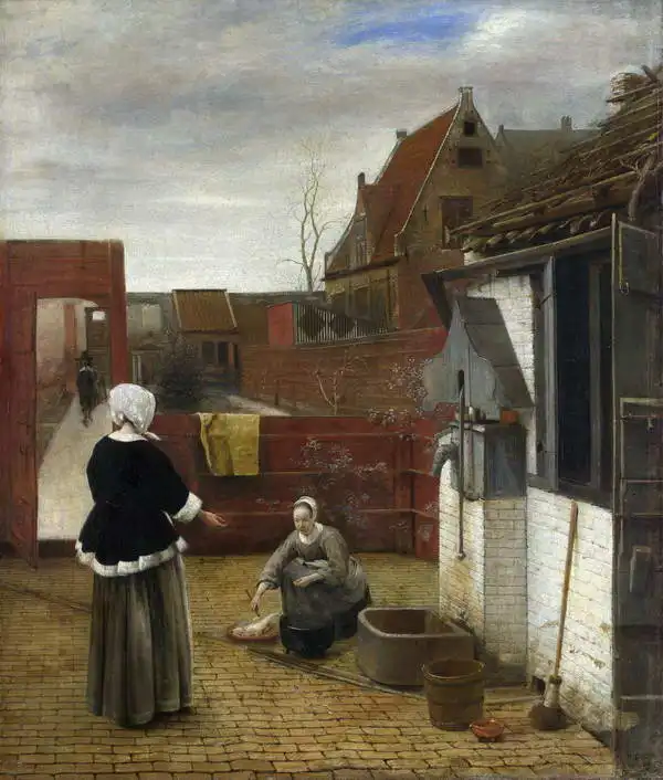 Hooch, Pieter de: The woman and her maid in the back yard