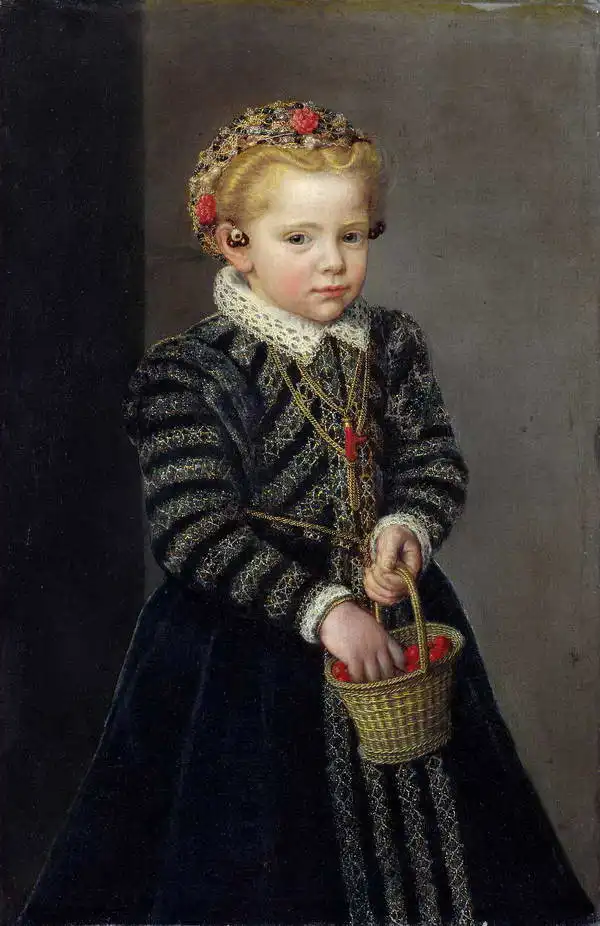 Unknown: Girl with basket of cherries
