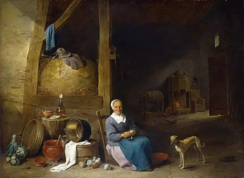 Unknown: Vieille femme préparant des poires