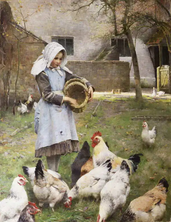 Osborne, Walter Frederick: Nourrir les poulets