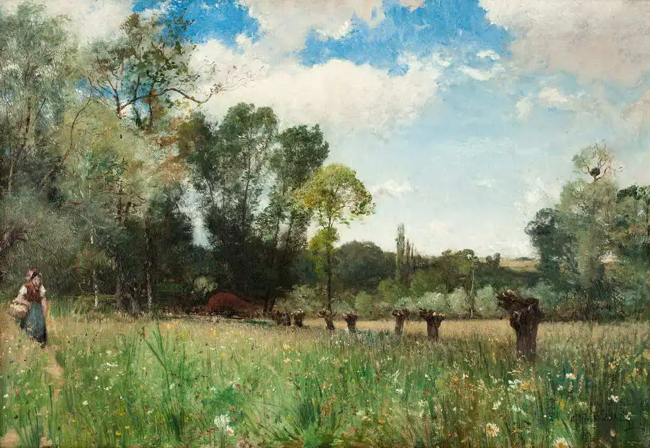 Wahlberg, Alfred: Femme dans une prairie fleurie