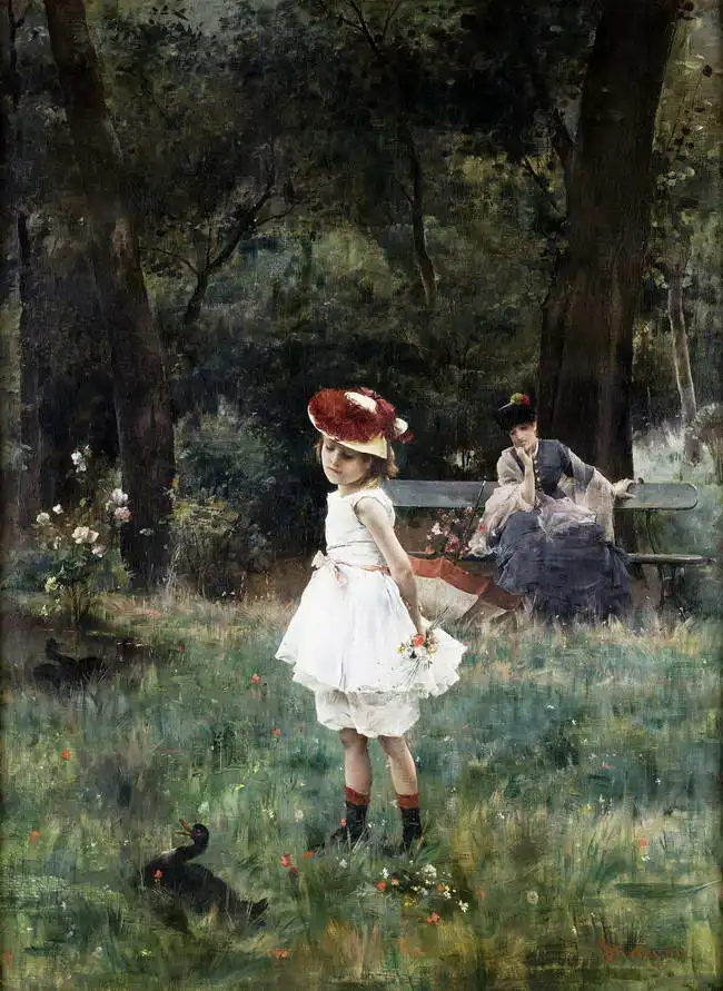 Stevens, Alfred Émile Léopold: Girl with ducks