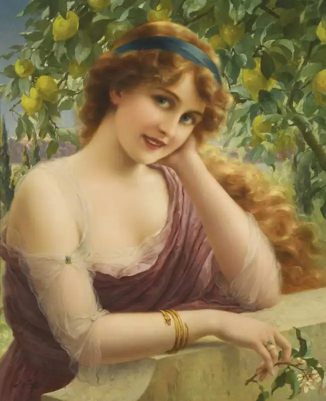 Vernon, Emile: French girl with lemon tree
