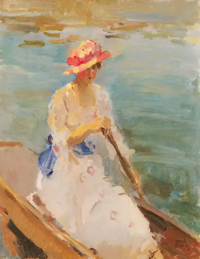 Israels, Isaac: Young woman paddling on the Thames