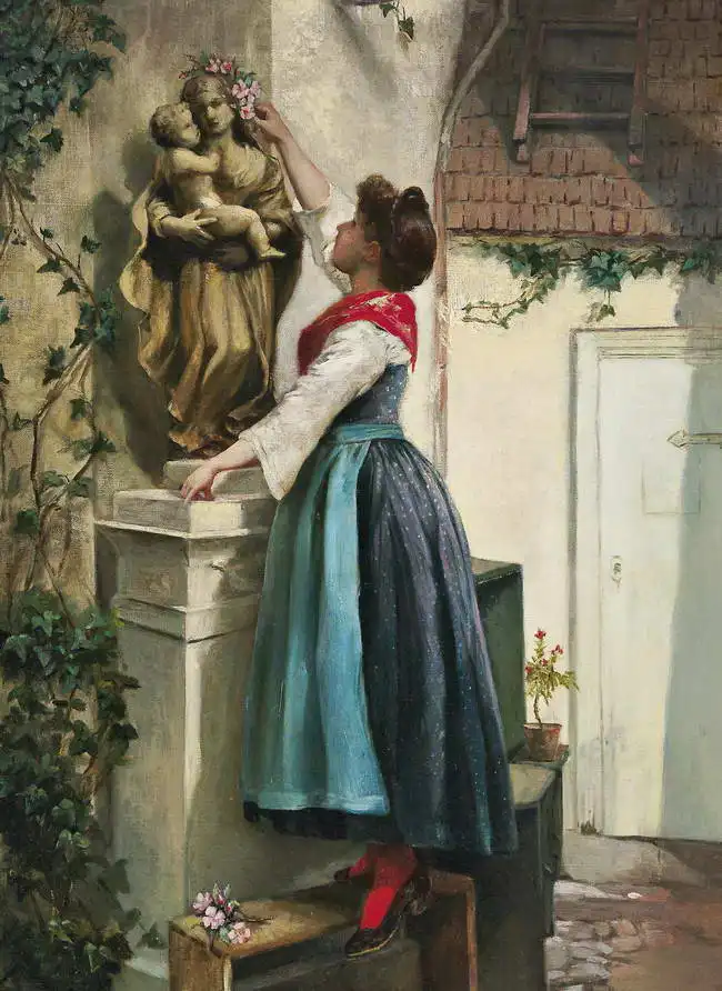 Kinzel, Josef: Floral decoration statue of the Virgin Mary