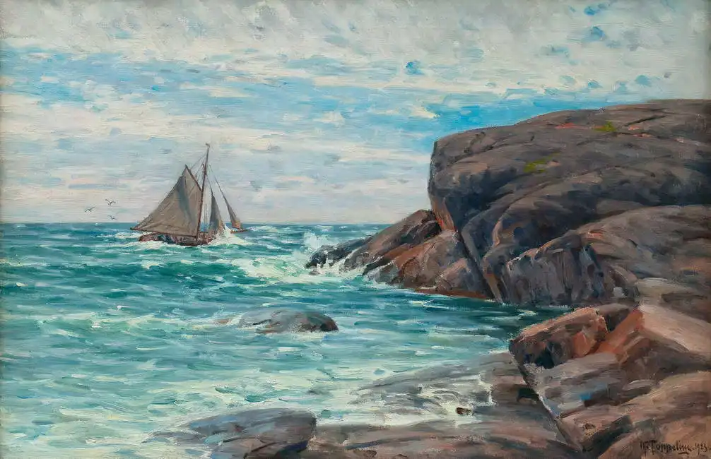 Toppelius, Woldemar: Sailboat on the coast