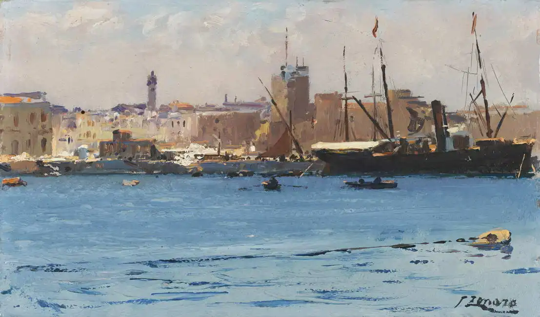 Zonaro, Fausto: Italian ships in the harbor