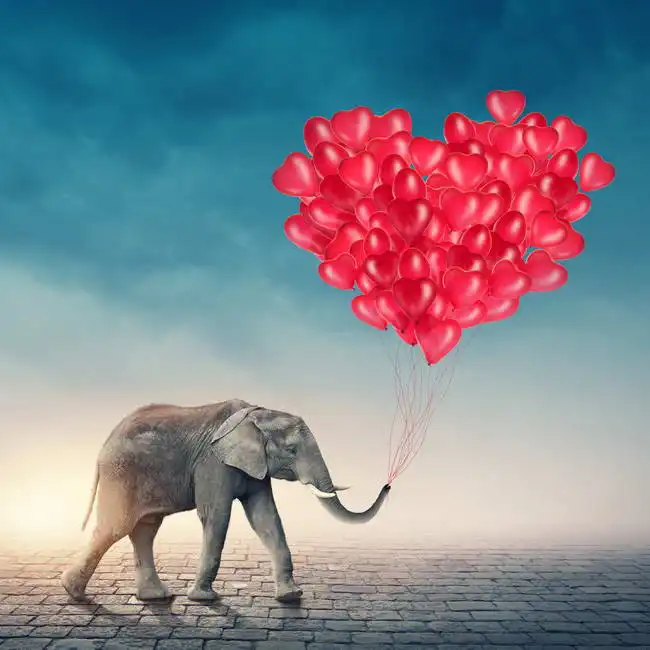 Unknown: Éléphant avec des ballons rouges