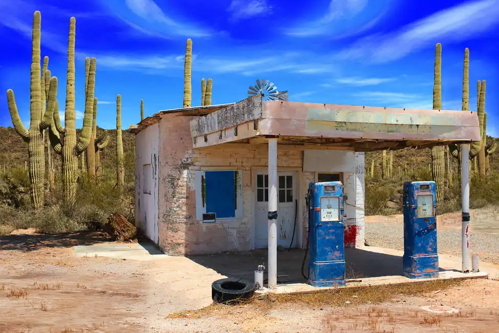 Unknown: Old gas station in Arizona desert
