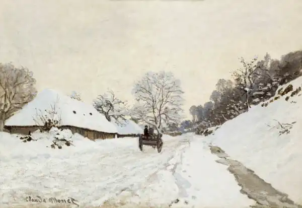 Monet, Claude: Monet Une charrette sur une route enneigée à Honfleur ou