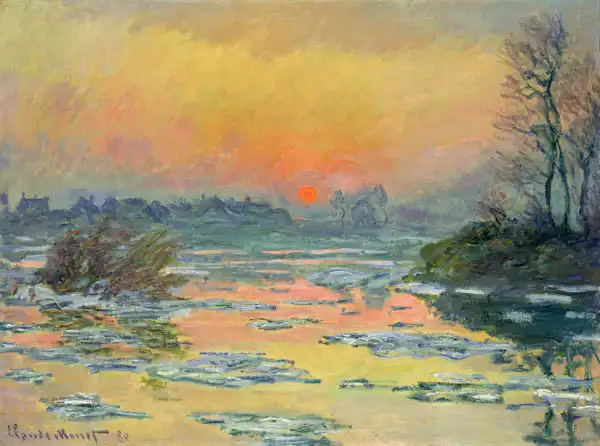 Monet, Claude: Monet sunset on seine in winter web