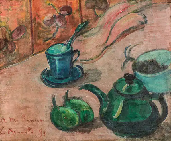 Bernard, Emile: Still life with teapot, cup and fruit