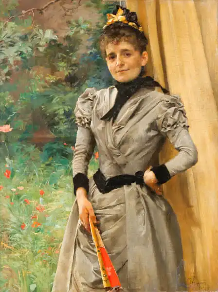 Hynais, Vojtech: Portrait of a Lady with fan